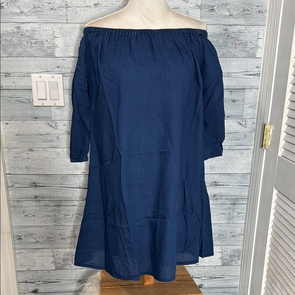 MADEWELL OFF THE SHOULDER BLUE DRESS